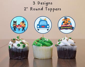 Adornos para cupcakes de cumpleaños de Sheriff Labrador, imprimibles editables para fiestas (descarga digital)