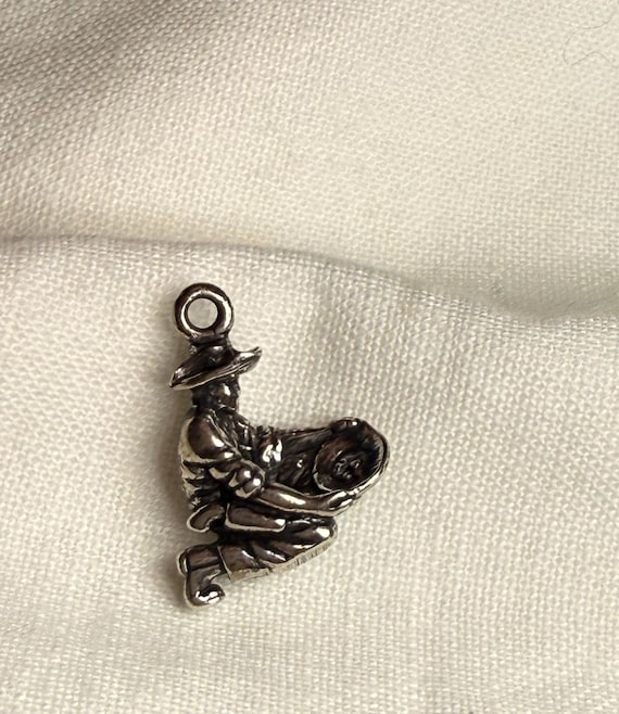 Vintage Gold Miner Charm Solid Sterling 3D Prospector Panhandler 925