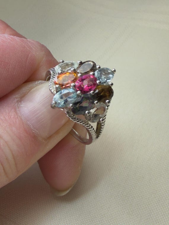 Multi-Colored Topaz Ring Sterling Silver Band, Si… - image 16