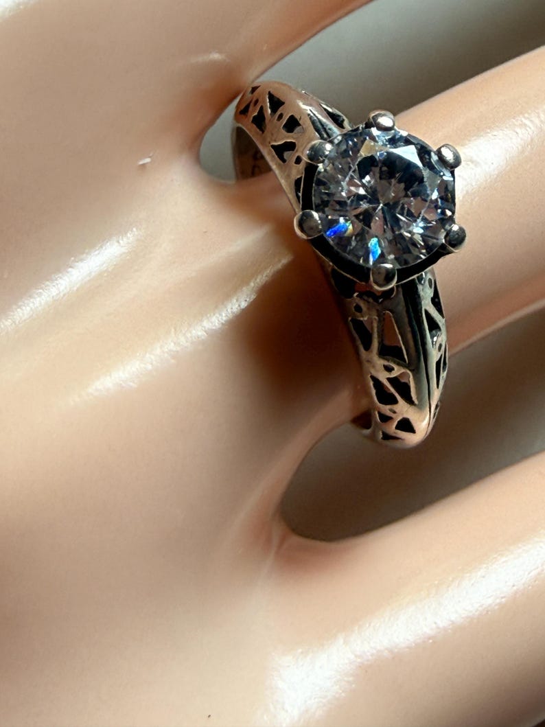 Art Deco Engagement Ring 1920's Solitaire Sterling Silver Pyramid-style ...