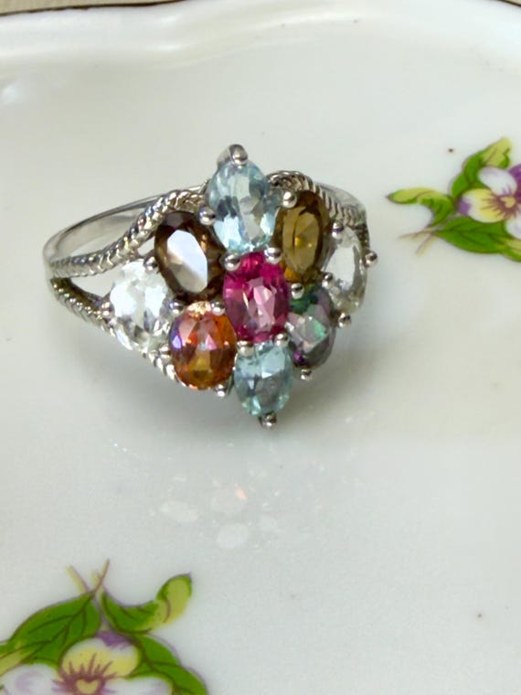 Multi-Colored Topaz Ring Sterling Silver Band, Si… - image 7
