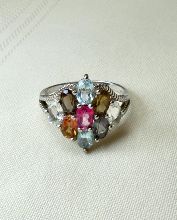 Multi-Colored Topaz Ring Sterling Silver Band, Si… - image 2