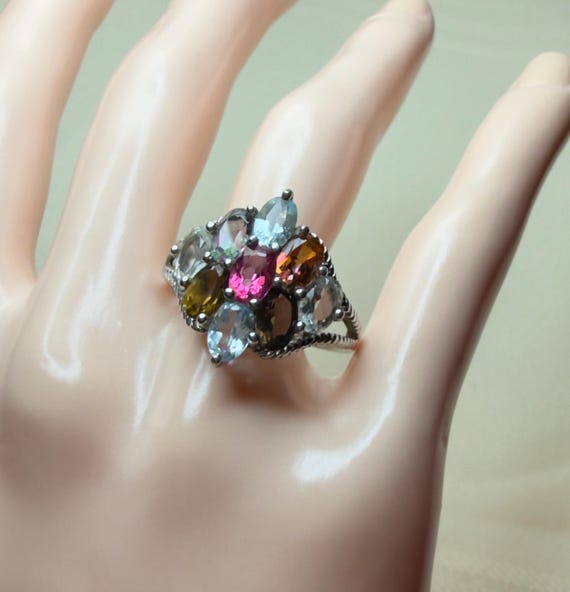 Multi-Colored Topaz Ring Sterling Silver Band, Si… - image 12