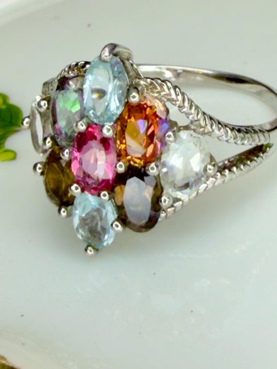 Multi-Colored Topaz Ring Sterling Silver Band, Si… - image 4