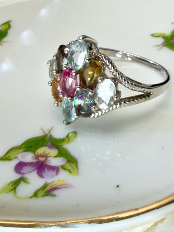 Multi-Colored Topaz Ring Sterling Silver Band, Si… - image 5