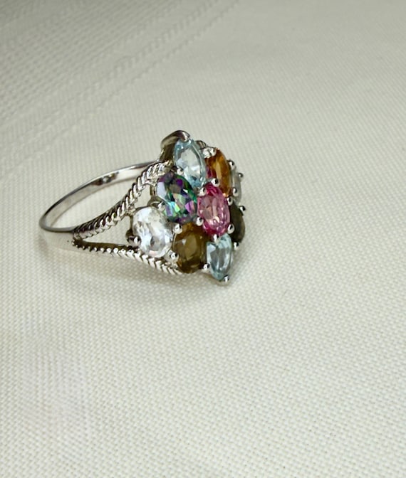 Multi-Colored Topaz Ring Sterling Silver Band, Si… - image 3