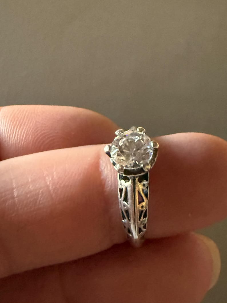 Art Deco Engagement Ring 1920's Solitaire Sterling Silver Pyramid-style ...