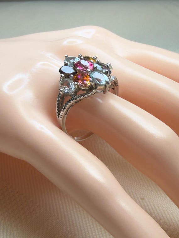 Multi-Colored Topaz Ring Sterling Silver Band, Si… - image 10