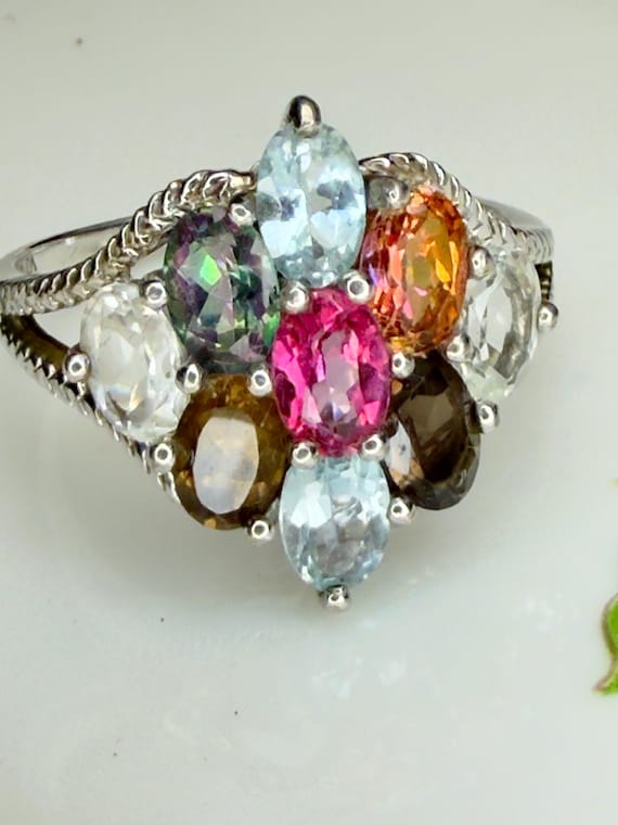 Multi-Colored Topaz Ring Sterling Silver Band, Si… - image 6
