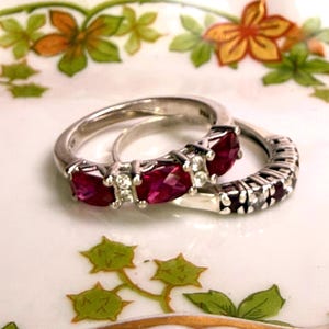 2 Ruby Rings, Sterling Silver, Stacking Set,Size 8