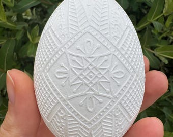 Delicate goose egg ornament, etched Easter egg, large collectible egg decor, festive spring centerpiece, luminous artisan egg, gift idea