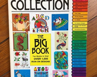 1980s Big Book of Iron On Transfers, Vintage Iron-on Transfer Book, Whole Big Book of Transfers for Embroidery, Painting, and Crafts