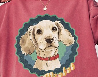 Custom Vintage Pet Unisex T-shirt Pet Photo + Name, pet photo custom portrait,  custom pet shirt Comfort Colors Tshirt 1717- Sweatshirt 1566