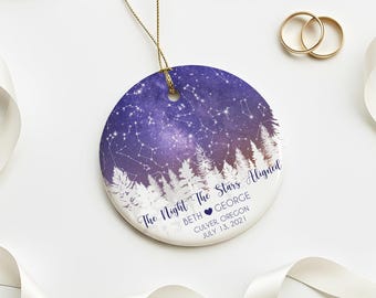 Personalized Star Map Ornament, The Night We Met Ornament, Couple Anniversary Ornament, Night Sky By Date Christmas Ornaments-circle 1 sided