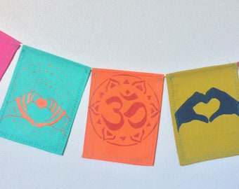 OM Heart Prayer Flags. Unlock. Love in, love out.