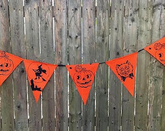Fabric Halloween Banner. Retro Halloween Banner,