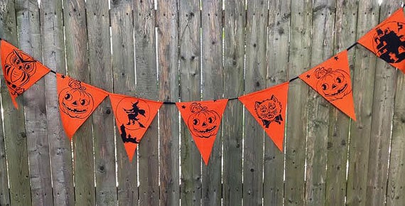 Fabric Halloween Banner. Retro Halloween Banner,
