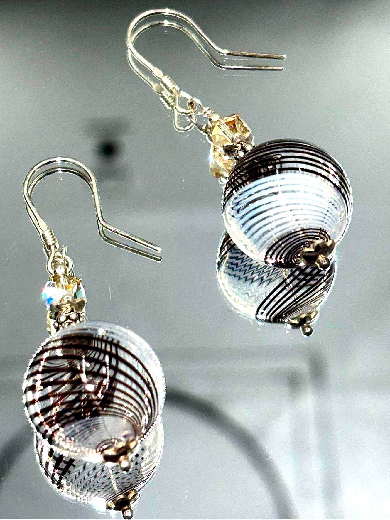 Boucles D'Oreilles Pendantes Dormeuses - Argent Sterling Et Verre De Murano Bleu - Création Unique Atelier Lunaire