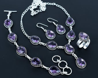 Bohemian Tanzanite Necklace Set: Handmade Sterling Silver Jewelry