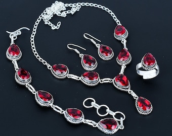 Conjunto de collar y pendientes con topacio natural: joyería bohemia de plata de ley 925