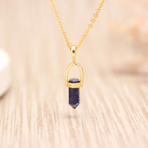 Lapis Lazuli Gemstone Charm Point Pendant Gold Plated Sterling Silver Handmade Jewelry Wedding Gifts