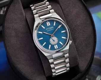 Citizen Tsuyosa Automatic Small Seconds 40mm Teal Blue Guilloche Dial Stainless Steel Integrated Bracelet Ref NK5010-51L Luxury Sport Watch