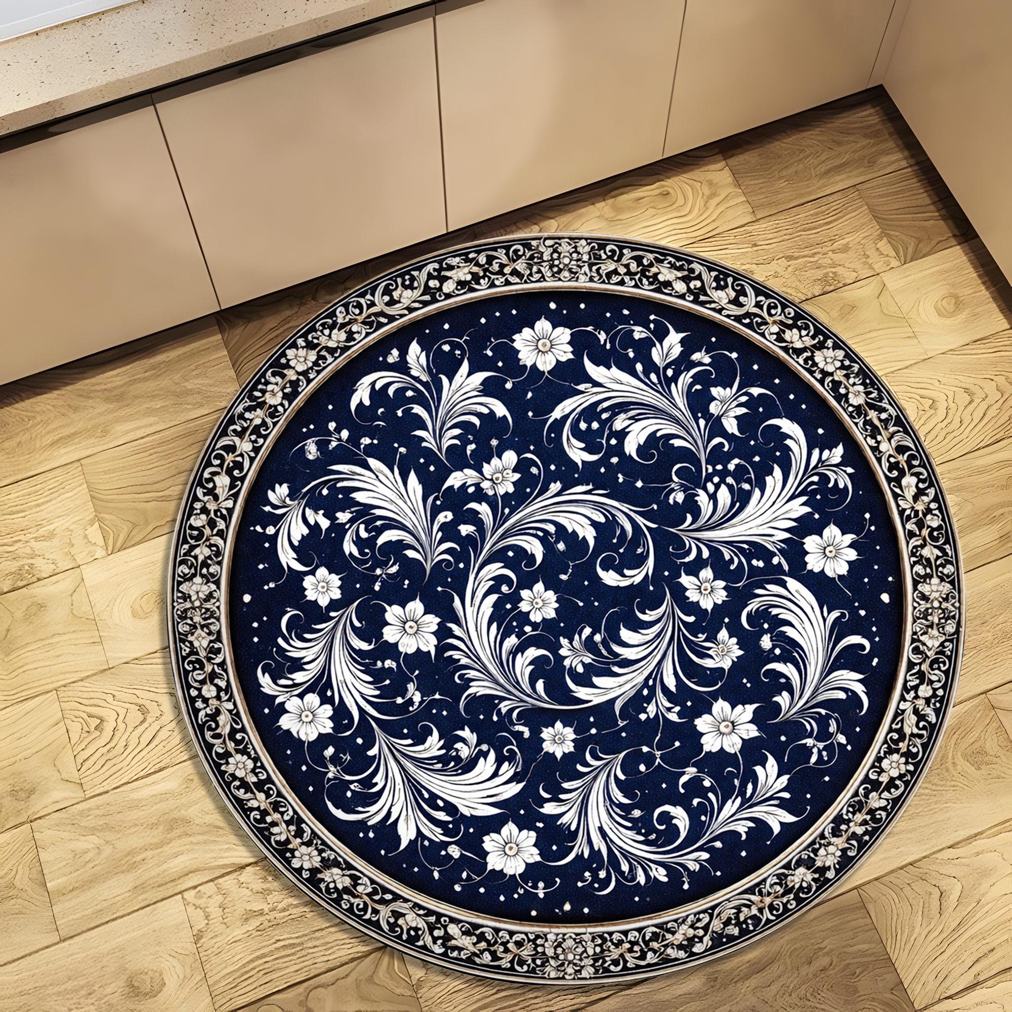 Digital Print Rug Designs Blue Floral Round Digital Print Rug Vintage Cottage Decor - Etsy