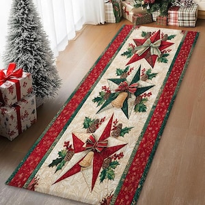 Alfombra navideña con estrellas rojas y verdes, ideal para el pasillo, acogedora decoración para el salón, ideal para Navidad.