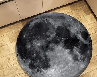 Alfombra redonda con diseño de luna realista, decoración espacial de superficie lunar