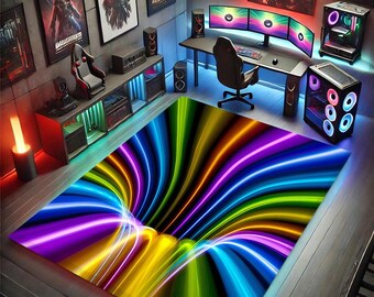 Alfombra de juegos con rayas neón: moderna y colorida, suave y duradera, ideal para dormitorios infantiles, guarderías o habitaciones de adolescentes.