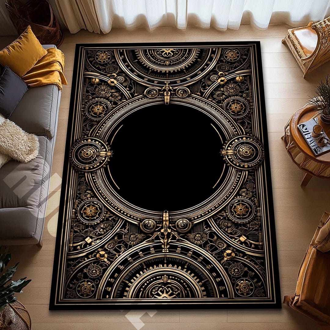 Steampunk Digital Print Area Rug Black Gold Clockwork - Etsy