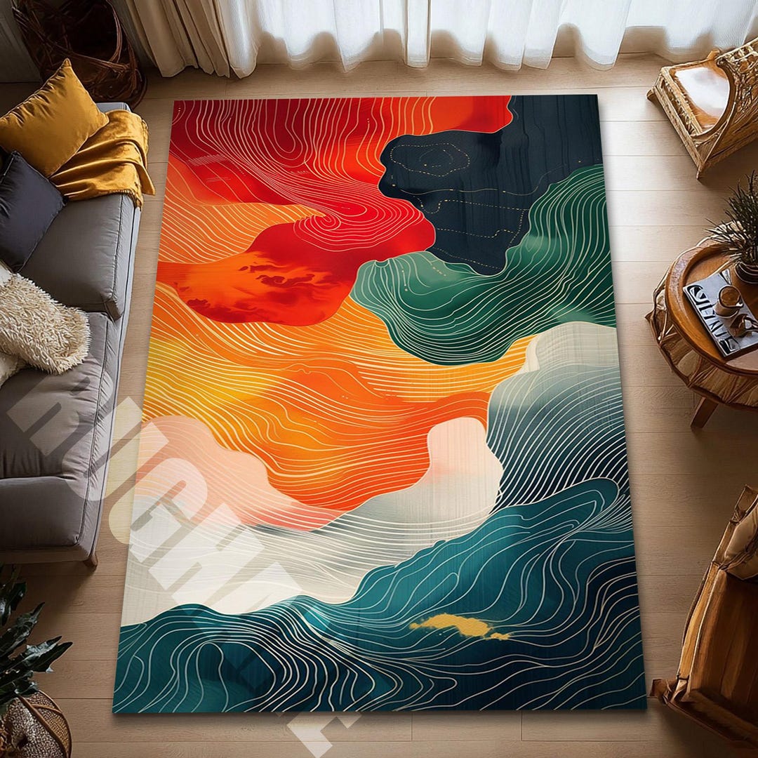 Abstract Line Art Area Rug, Modern Landscape Statement Floor Mat - Etsy