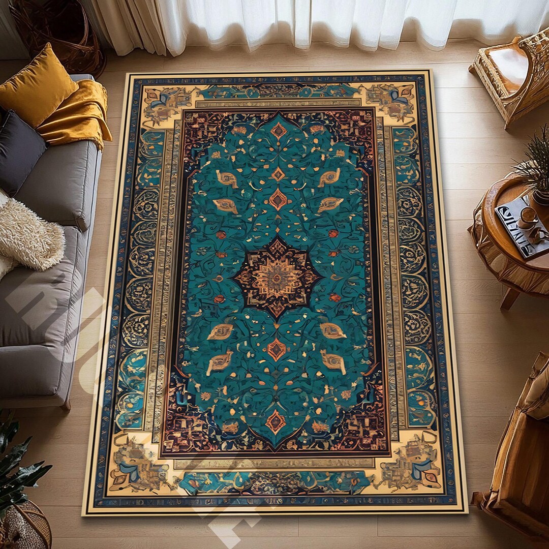 Tapis Persan Mahal En Laine Fait à La Main Des Années 1930 Avec Motif De Médaillon En Bleu