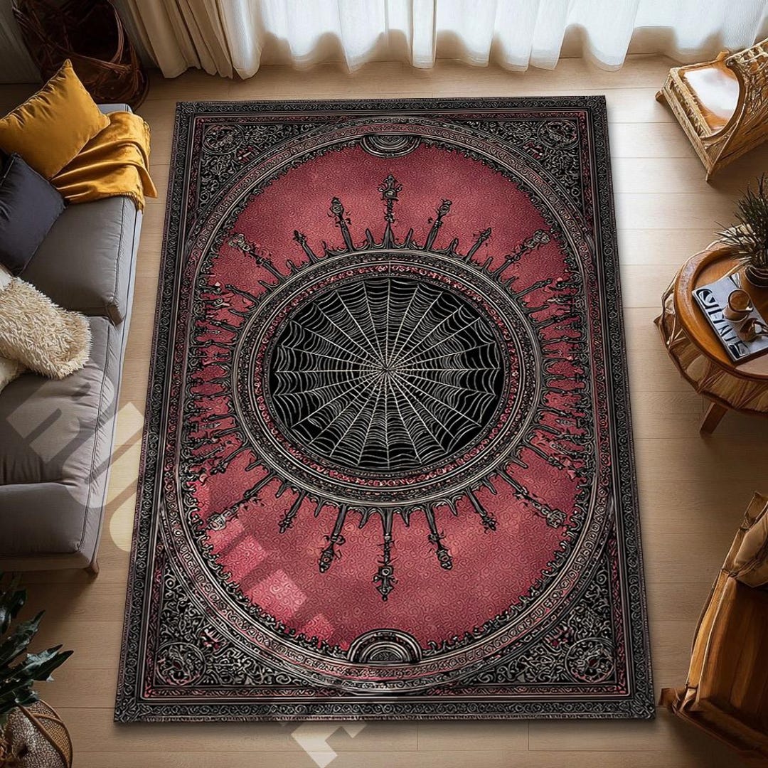 Spider Web Rug – Gothic Red Black 3D Printed Washable Carpet for ...