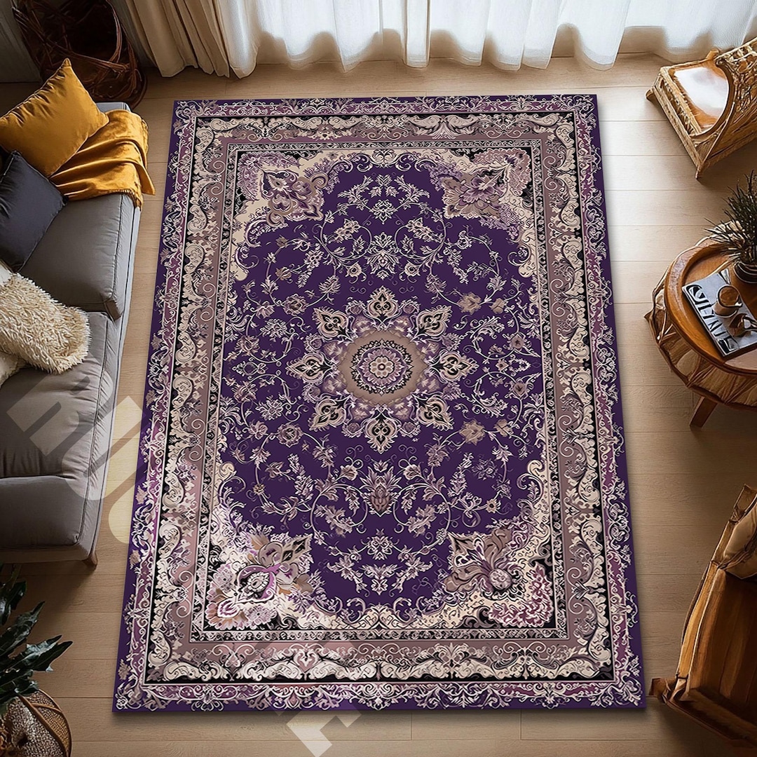 Purple Vintage Digital Printed Rug Floral Ornate Area Carpet - Etsy