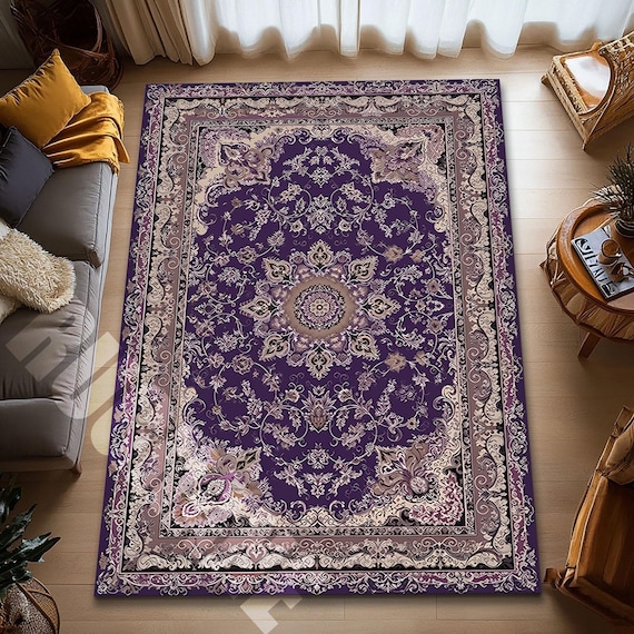 Purple Vintage Digital Printed Rug Floral Ornate Area Carpet - Etsy