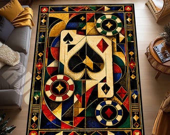Poker Card Area Rug Vintage Casino Style Geometric Playing Card Carpet