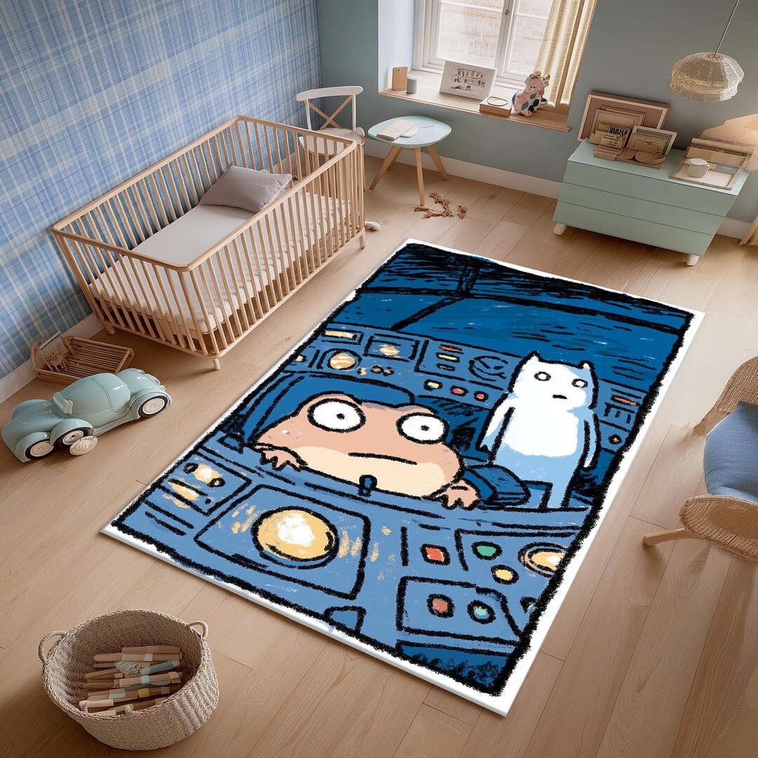 Funny Cartoon Kids Rug – Digital Printed Space Control Room Carpet for ...