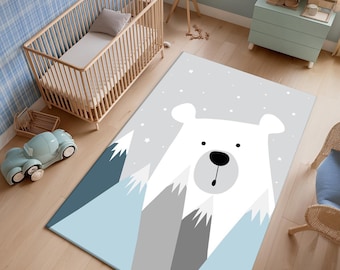 ラベンダーテディベアラグ、かわいい保育園用ラグ、子供部屋用