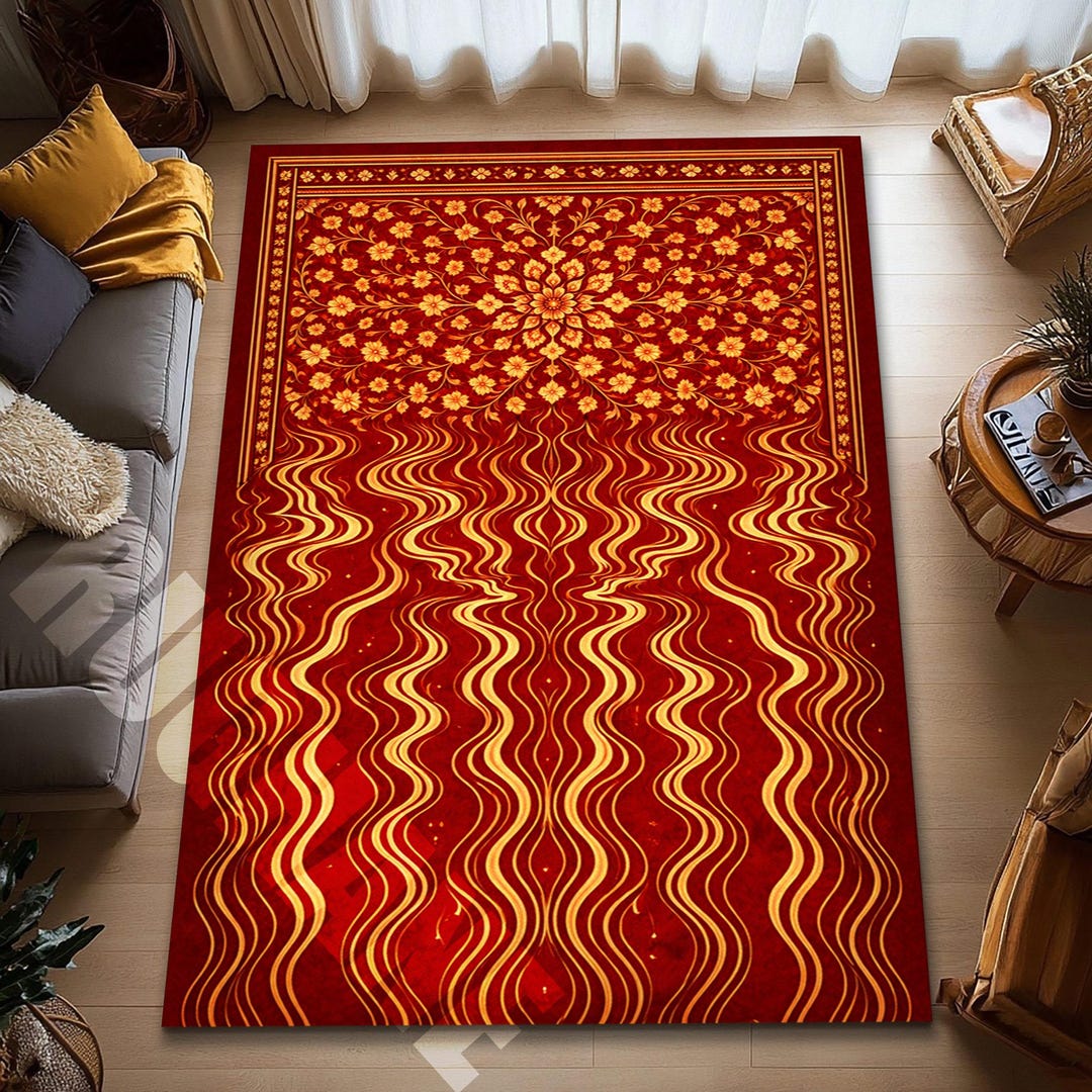 Digital Print Rug Designs Red Floral Digital Print Rug – Persian Inspired Modern Area Carpet for ...