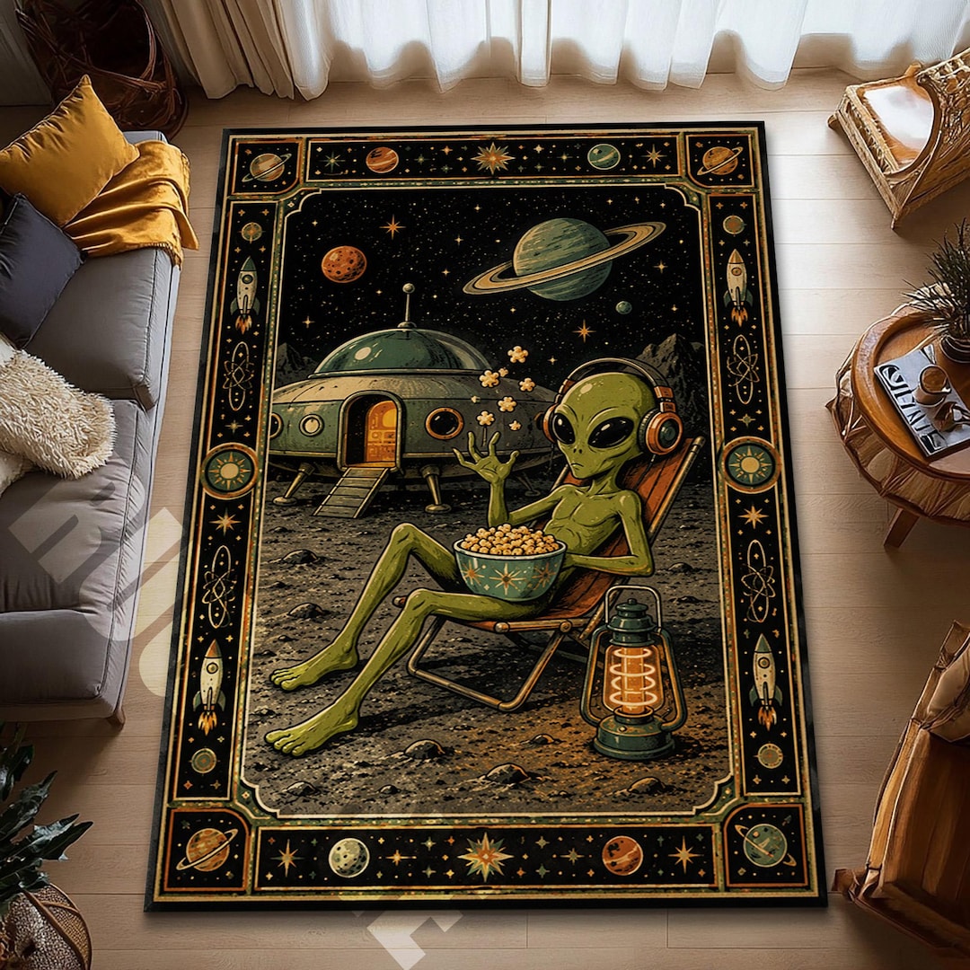 Retro Alien Space Rug Galactic Area Rug Sci Fi Living Room Decor - Etsy