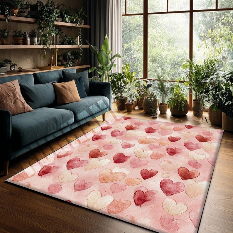 Watercolor Heart Rug for Valentine Bedroom Romantic Love Aesthetic Home ...
