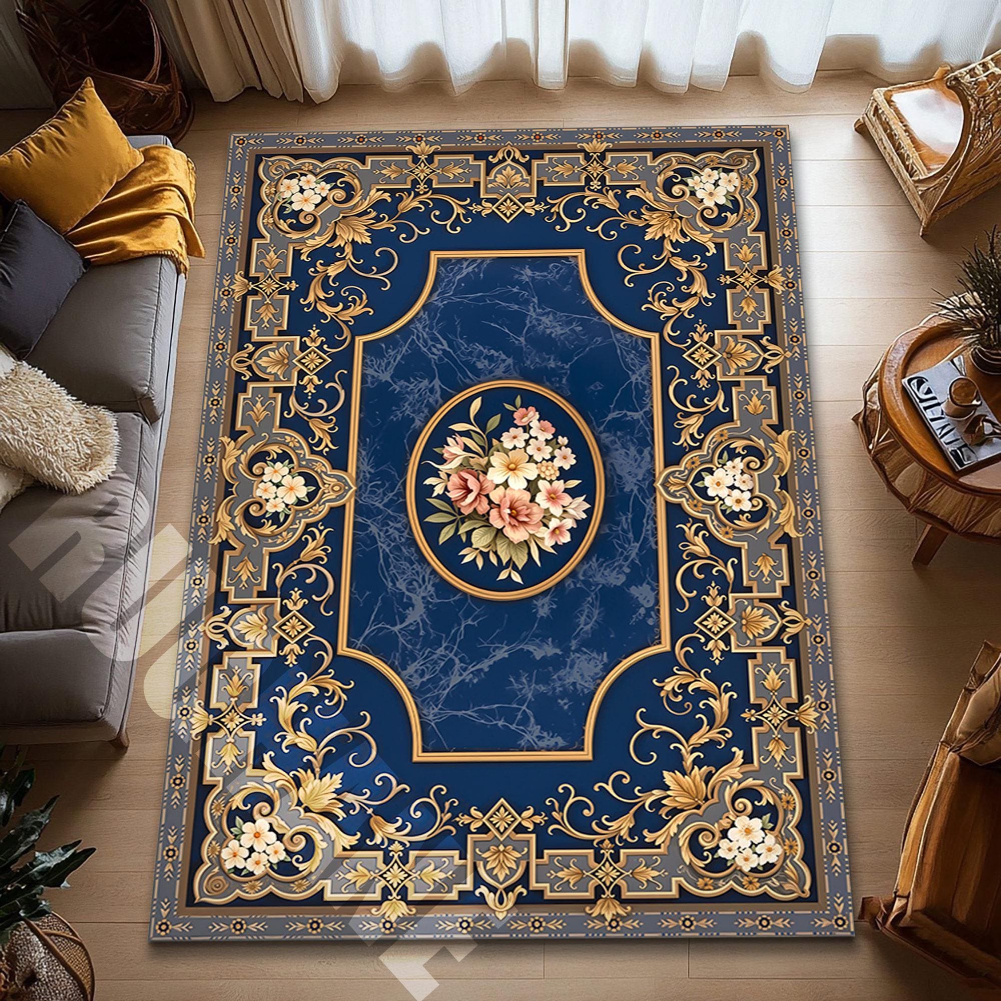 Navy Blue Baroque Rug, Luxury Floral Classic Area Decor - Etsy