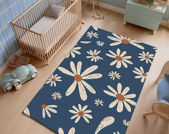 デイジーラグ、コットンラグ、子供部屋用フラワーラグ、フラワー