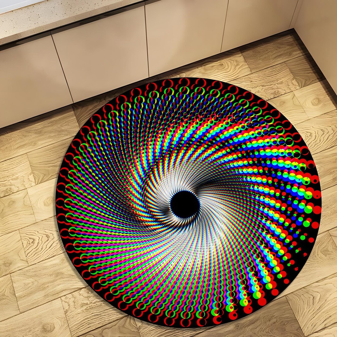 Psychedelic Round Rug, Trippy Spiral Illusion Rug, Hypnotic Optical ...