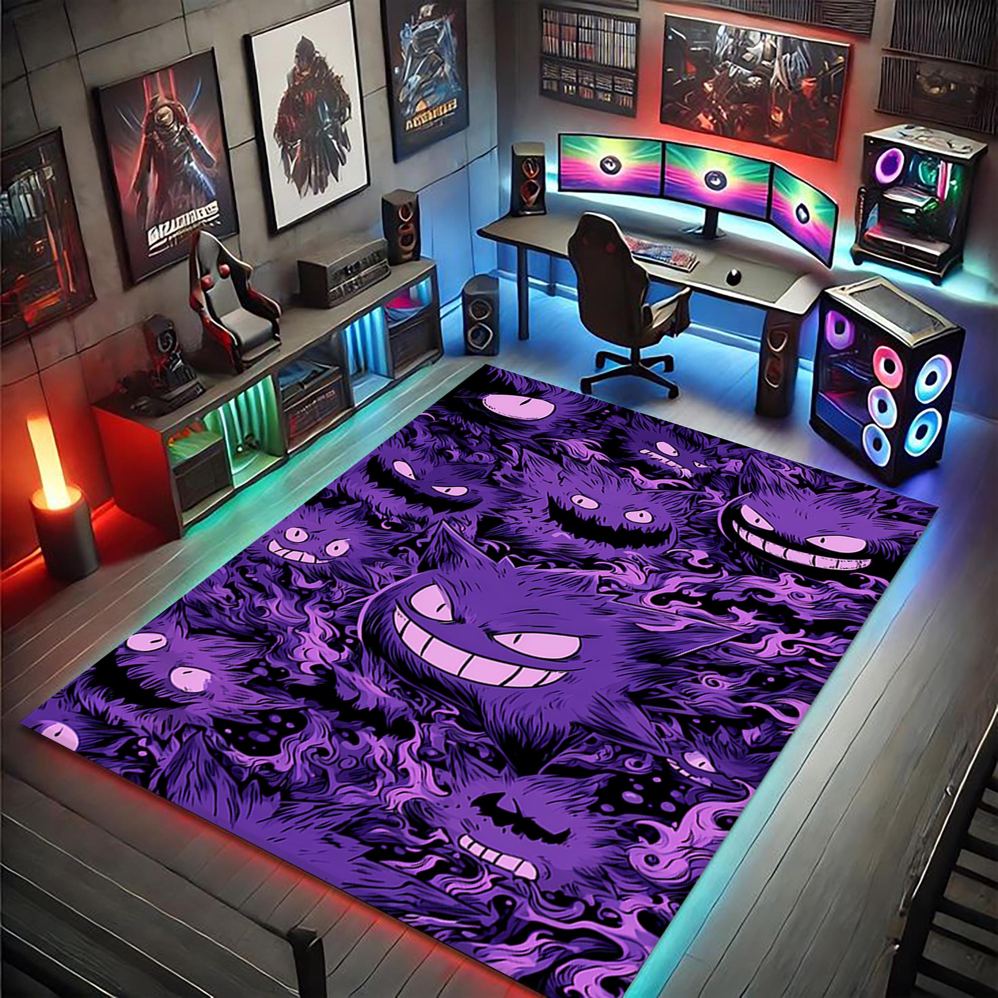 Purple Gamer Rug With Neon Character Design, Cool Gaming Room Carpet ...