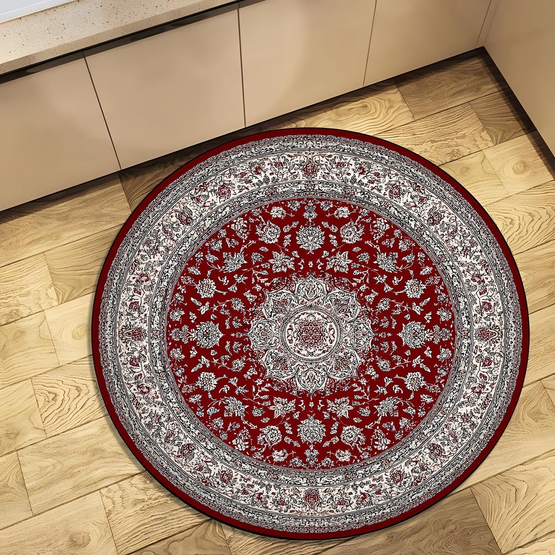 Persian Style Round Rug, Classic Oriental Red Floral Rug - Etsy