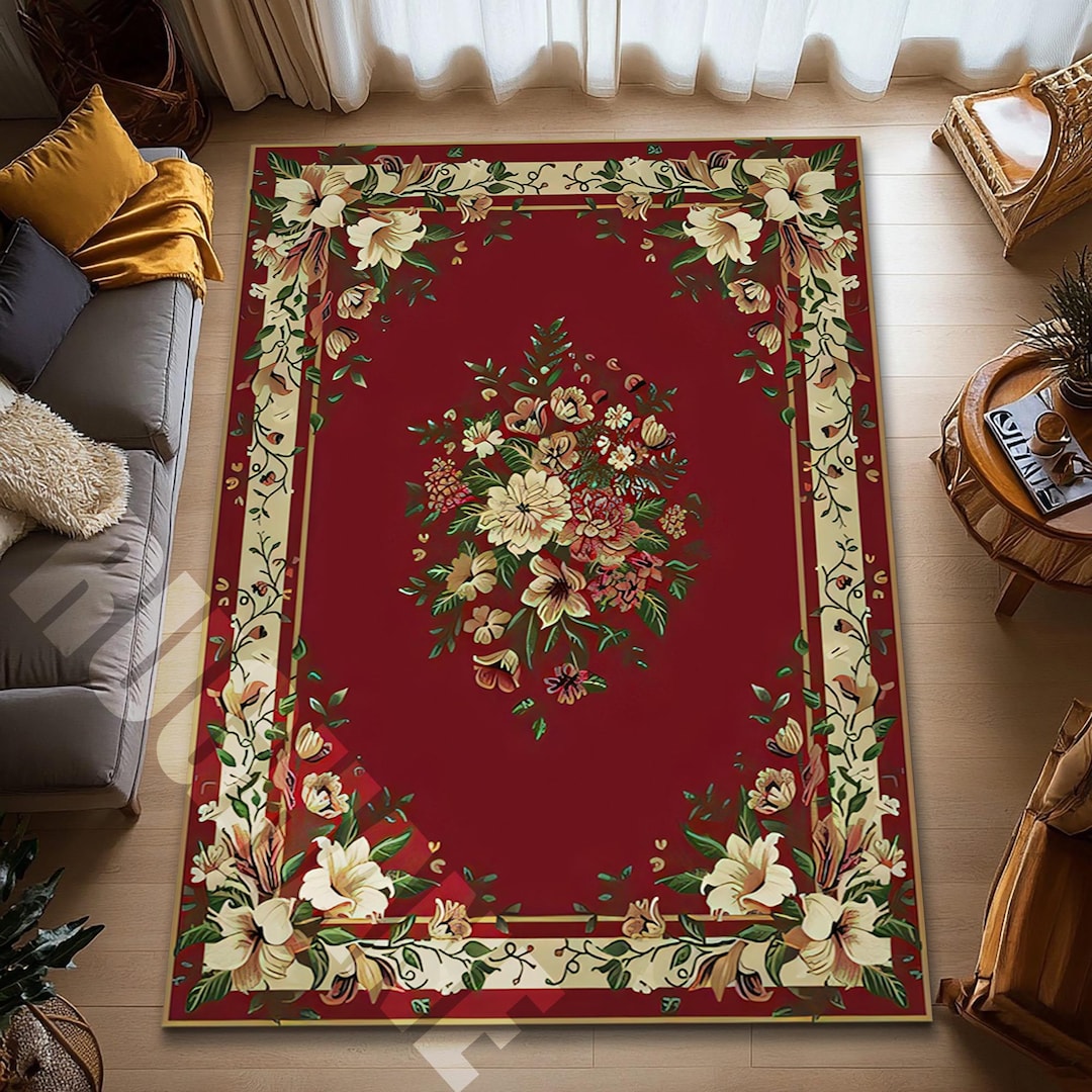 Red Floral Area Rug, Vintage Classic Flower Floor Decor - Etsy UK