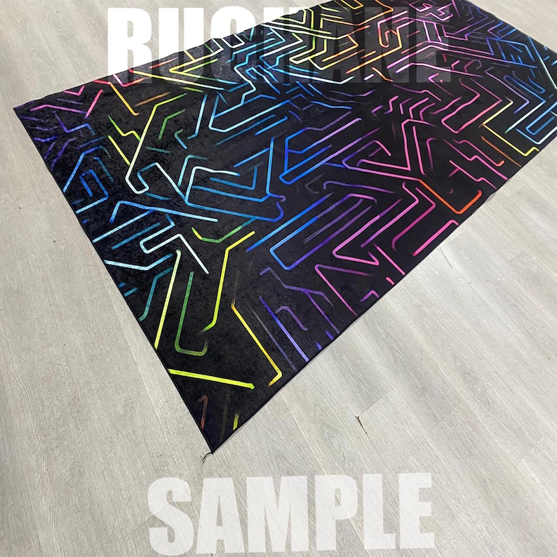 Neon Circuit Gaming Rug, Futuristic Tech Pattern Carpet for Gamer Room Setup, Cyberpunk Style Area Rug for Bedroom, Studio or Office image 6
