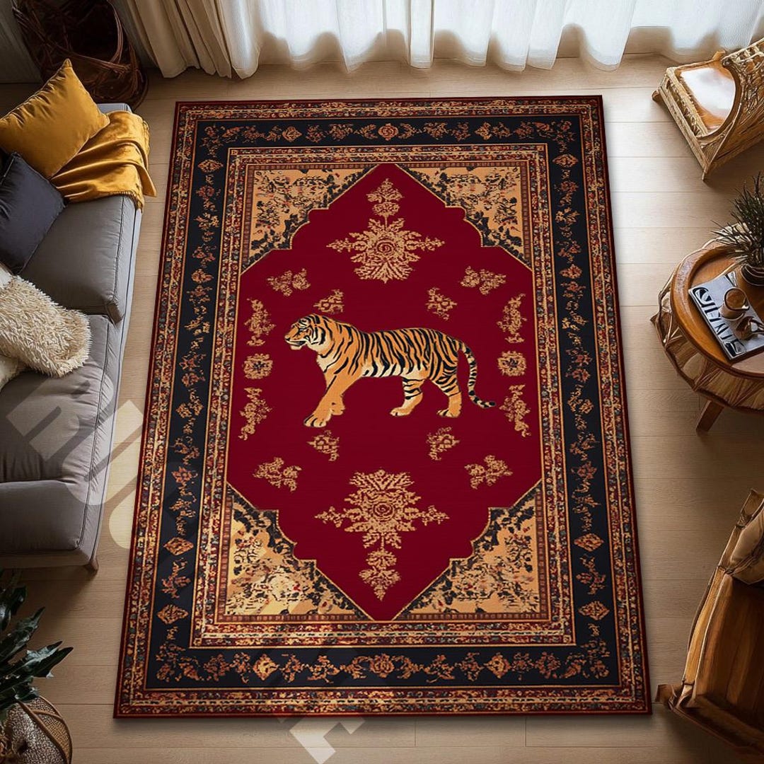Tiger Print Rug, Modern Boho Safari Style, Luxury Carpet, Living Room ...